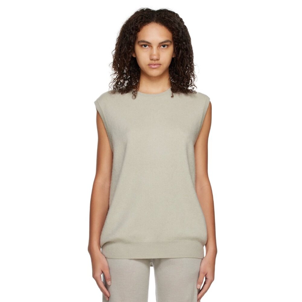 FRENCKENBERGER Taupe 100% Mongolian Cashmere Crewneck Vest (S)